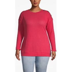 Lane Bryant Women's Waffle Knit Button-Shoulder Tee 14/16 American Beauty