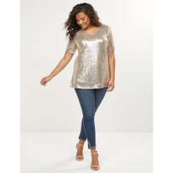 Lane Bryant Women's Gold Sequin V-Neck Top 22 Champagne