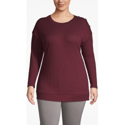 Lane Bryant Women's Waffle Knit Button-Shoulder Tee 14/16 Windsor Wine
