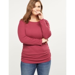 Lane Bryant Women's Ribbed Boatneck Ruched Side Tee 14/16 Wine