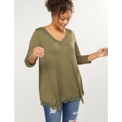 Lane Bryant Women's Sharkbite Hem Lace-Trim Tee 14/16 Dried Sage