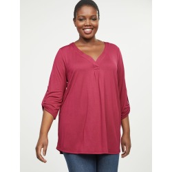 Lane Bryant Women's High-Low Convertible-Sleeve Top 10/12 Wine