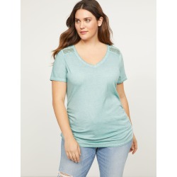 Lane Bryant Women's Crochet-Shoulder Ruched Side Tee 14/16 White Mint