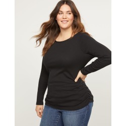 Lane Bryant Women's Ribbed Boatneck Ruched Side Tee 22/24 Black