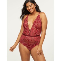 Lane Bryant Women's Metallic Lace No-Wire Bodysuit 4/6 Rhubarb