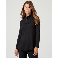 Le Chateau Womens - Jersey Knit Cowl Neck Drawstring Tunic Top in Black Size XS Polyester