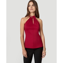 Le Chateau Womens - Scuba Knit Halter Neck Sleeveless Top in Red Size XS Polyester