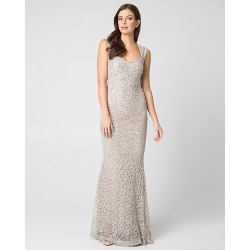 Le Chateau Womens - Lace & Sequin Square Neck Gown in Champagne Size 4 Polyester