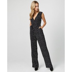 Le Chateau Womens - Abstract Print Knit Wide Leg Jumpsuit in Black/Off White Size Small Polyester