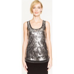 Le Chateau Womens - Sequin Scoop Neck Top in Black/Silver Size XS Polyester/Viscose