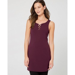 Le Chateau Womens - Knit Crepe Lace-Up Neck Tunic Top in Dark Burgundy Size XS Polyester