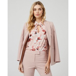 Le Chateau Womens - Floral Print Knit Crepe Mock Neck Top in Blush/White Size XS Polyester