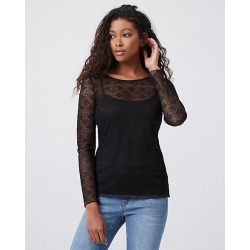 Le Chateau Womens - Lace & Knit Scoop Neck Top in Black Size XS Polyester/Nylon
