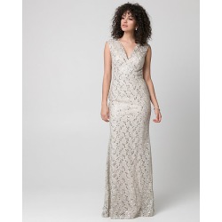 Le Chateau Womens - Sequin & Lace V-Neck Gown in Champagne Size 6 Nylon