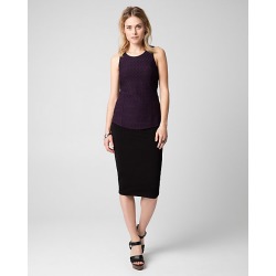 Le Chateau Womens - Jacquard Crew Neck Top in Purple/Black Size XS Polyester