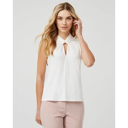 Le Chateau Womens - Knit Crepe Mock Neck Top in Off White Size XS Polyester