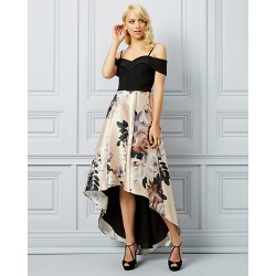 Le Chateau Womens - Floral Print Cold Shoulder High-Low Gown Size Small Polyester