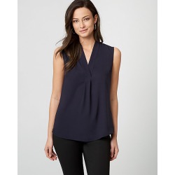 Le Chateau Womens - Shiny Twill Built-Up Neck Top in Navy Size XS Polyester