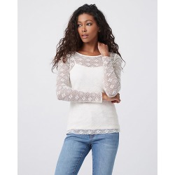 Le Chateau Womens - Lace & Knit Scoop Neck Top in Bone Size XS Polyester/Nylon