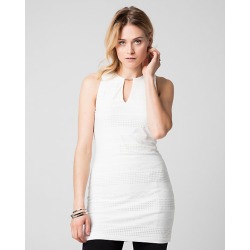 Le Chateau Womens - Knit Crochet Crew Neck Tunic Top in Off White Size XS Polyester