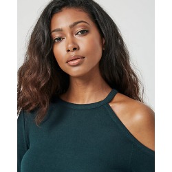Le Chateau Womens - Knit Crew Neck Cutout Top in Evergreen Size XS Polyester