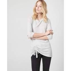 Le Chateau Womens - Shirred Knit Crew Neck Top in Light Grey Size XS Polyester/Viscose