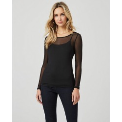 Le Chateau Womens - Mesh Crew Neck Top in Black Size XS Polyester