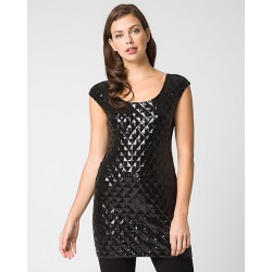 Le Chateau Womens - Sequin Knit Scoop Neck Tunic Top in Black Size XS Polyester