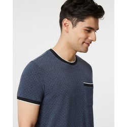 Le Chateau Mens - Dot Print Knit Crew Neck Top in Navy/White Size XS Cotton/Polyester/Viscose
