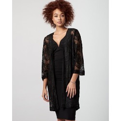 Le Chateau Womens - Lace Open-Front Cover Up Top in Black Size Medium Nylon/Viscose