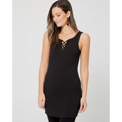 Le Chateau Womens - Knit Crepe Lace-Up Neck Tunic Top in Black Size XS Polyester