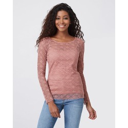 Le Chateau Womens - Lace & Knit Scoop Neck Top in Rose Size XS Polyester/Nylon