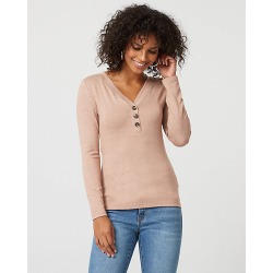 Le Chateau Womens - Cut & Sew Knit Henley Neck Top in Nude Size XS Polyester/Viscose