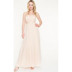 Le Chateau Womens - Beaded Chiffon Sweetheart Gown in Champagne Size 6 Polyester/Glass