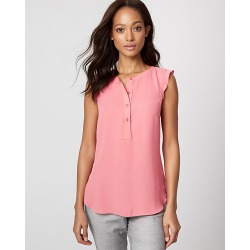 Le Chateau Womens - Crepe de Chine & Knit Crew Neck Top in Coral Size XS Polyester/Viscose