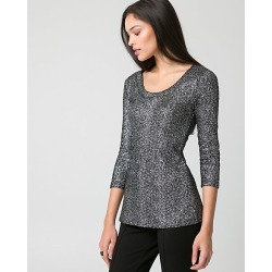Le Chateau Womens - Foil Knit Scoop Neck Top in Silver/Black Size XS Polyester