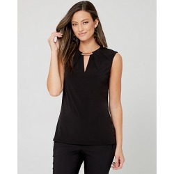 Le Chateau Womens - Knit Split Neck Sleeveless Top in Black Size XS Polyester/Metal
