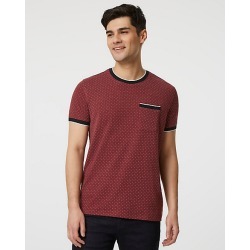 Le Chateau Mens - Dot Print Knit Crew Neck Top in Burgundy/White Size XS Cotton/Polyester/Viscose