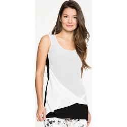 Le Chateau Womens - Chiffon & Knit Combo Round Neck Top in Off White/Black Size XS Polyester