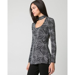 Le Chateau Womens - Sparkle Knit Mock Neck Top in Black/Silver Size XS Polyester/Nylon