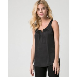 Le Chateau Womens - Satin & Knit Scoop Neck Tank Top in Black Size XS Polyester/Satin