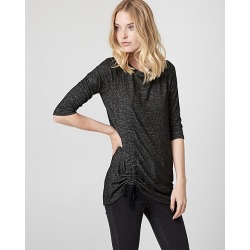 Le Chateau Womens - Shirred Knit Crew Neck Top in Dark Grey Size XS Polyester/Viscose