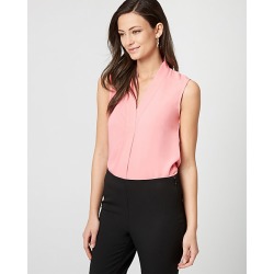 Le Chateau Womens - Shiny Twill Built-Up Neck Top in Pink Size XS Polyester