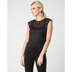 Le Chateau Womens - Lace Crew Neck Top in Black Size XS Polyester