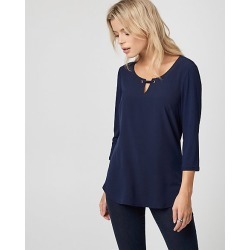 Le Chateau Womens - Crepe de Chine Split Neck Top in Indigo Size XS Polyester/Viscose