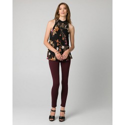 Le Chateau Womens - Floral Print Jersey Crew Neck Top in Black/Gold Size XS Polyester