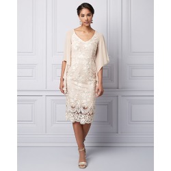 Le Chateau Womens - Sequin & Lace V-Neck Cape Gown in Champagne Size 2 Polyester/Nylon