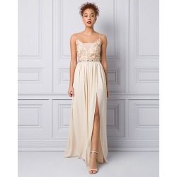 Le Chateau Womens - Embellished Lace & Chiffon Gown in Champagne Size XS Polyester
