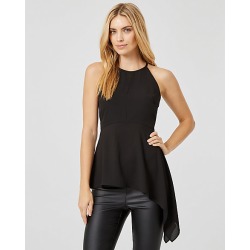 Le Chateau Womens - Asymmetrical Halter Neck Top in Black Size XS Polyester