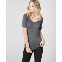Le Chateau Womens - Knit Scoop Neck Ruched Top in Charcoal Size XS Polyester